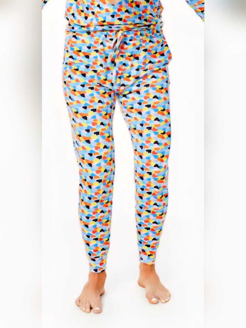 Addison Bay Light Blue "LOVIE" Multi-Color Heart Print Pajama Pants SZ L